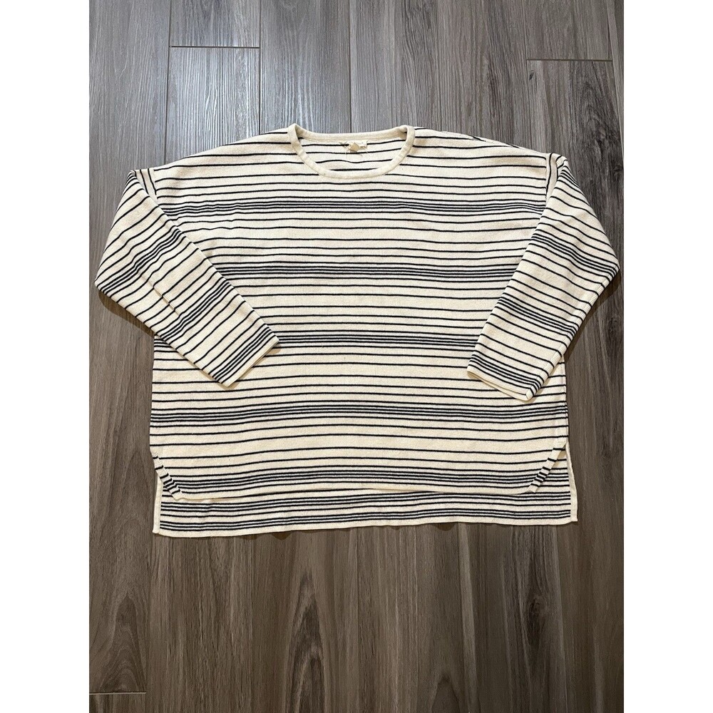 Eileen Fisher Box-top Sweatshirt Women’s Size L Cream Black Oversized Cotton